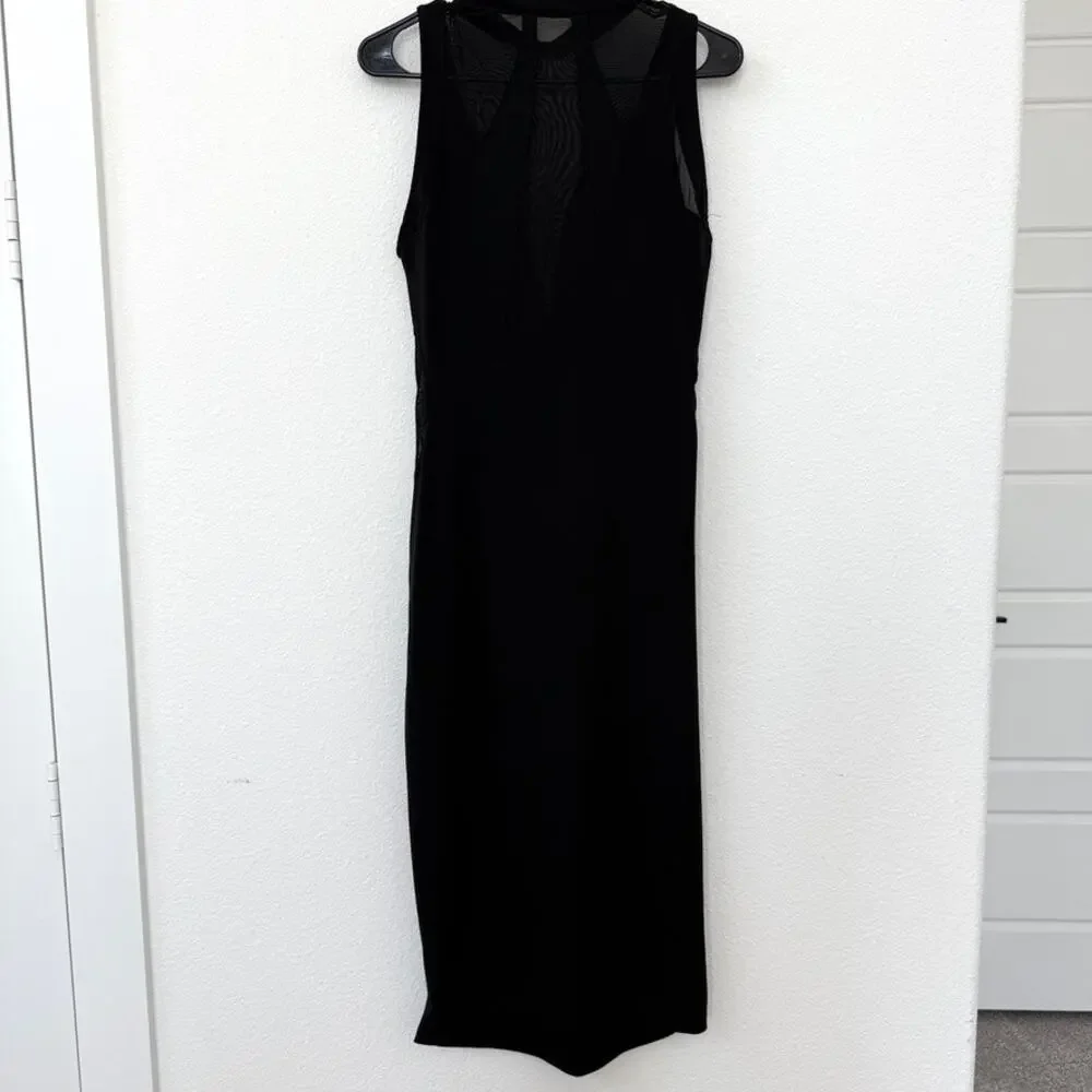 ZARA Mesh Panel Black Bodycon Dress Sleeveless Mock Neck Sheer Edgy Gothic L - Picture 3 of 6